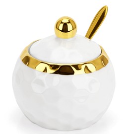 TELANKS Sugar Bowl with Lid and Spoon, Salt Jar with Lid, Ceramic Spice Jars, Salt Pot for Home and Kitchen, White Marble Pattern