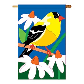 Two Group - Gold Finch Garden Friends - Everyday Birds Applique Decorative Vertical House Flag 28" x 44"