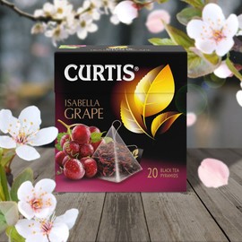 CURTIS Tea, Isabella Grape, Black Cylon Tea, with Flower Leaves and Addition of Grapes, 20 Single Mesh Pyramids