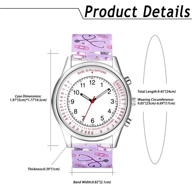 Avaner Nurse Wrist Watches Pulsometer Silicone Band Easy to Read