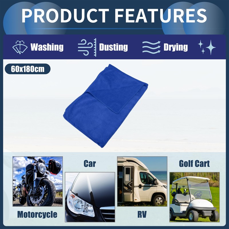 INFINAUTO Cleaning Cloths Towel,Car Drying Plush Cloth Absorbent Microfiber Blue,1pcs