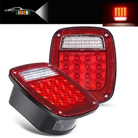 LIMICAR RV Tail Lights, Square 43 LED Trailer Lights, 2PCS Red/White Trailer Light Kit, Stop Turn Back up Reverse Tail Lights with License Plate Light for Truck Trailer Boat RV Jeep YJ TJ JK CJ