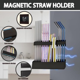 Atmocict Magnetic Straw Holder Adjustable Height — Kitchen and Cabinet Storage Solutions/Refrigerator Organizer with Double-Sided Tape, Rust-Proof Steel & Easy Clean Design, Fits All Straw Types