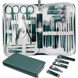Manicure Set Professional Nail Clippers Pedicure Kit, 30 Pieces Stainless Steel Nail Care Tools Grooming Kit with Luxurious Travel Leather Case for Men and Women