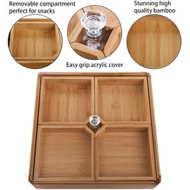 WUWEOT Bamboo Nut and Candy Serving Tray, Party Appetizer Platter Veggie Dish, Candy Bowl with Acrylic Lid & Removable Dividers for Party, Taco Dip Parties Platters & Chip Bowls