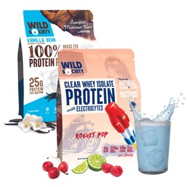 WILD SOCIETY Clear Isolate + Whey Concentrate Super Combo - Rocket Pop Clear Whey + Vanilla Bean Whey Concentrate