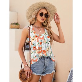 KTILG Boho Bohemian Tank Tops for Women Hippie Sweetheart Neckline Top Summer Floral Print Teacher Outfits for Women S