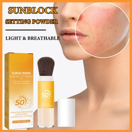 Sunscreen Setting Powder,Brush Setting Powder Makeup SPF 50 PA++ for All Skin,Moisturizing & Lightweight Loose Face Powder with Sunscreen Brush,Soft Matte Finish Long Lasting Oil Control Makeup