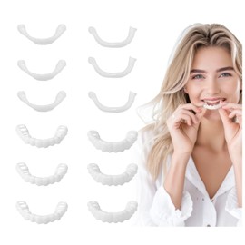 YAFIYGI 3 Pairs Fake Dentures Temporary Denture Teeth Snap-On Top and Bottom Teeth Covers for Men and Women Instant Confidence Smile Fix Easy-to-Use Fake Teeth for Missing or Broken