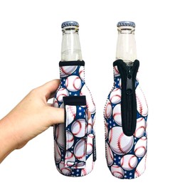 12 oz Beer Bottle Handler - Neoprene Bottle Sleeve with Pocket Handle - Insulated Beer Sleeves, Baseball Stars