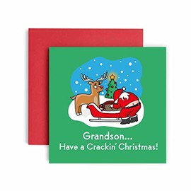 Huxters Have a Cracking Christmas Grandson Merry Christmas Card for him– Funny Cards for Grandson – Blank Interior Xmas Card with Recyclable Envelope –Paper Christmas Grandson Card (Grandson)