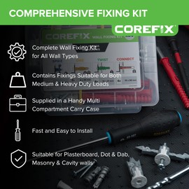 Corefix Complete Wall Fixing Kit (Pack of 30), Self Drilling Plasterboard Fixings, Raw Plugs and Screws & Cavity Wall Screws. Suitable for Plasterboard, Dot & Dab, Masonry & Cavity Walls.