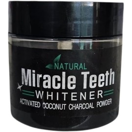 Miracle Teeth Whitener, Polvo Blanqueador Natural con Carbón Activado de Coco, 20g, Elimina Manchas de Café y Vino