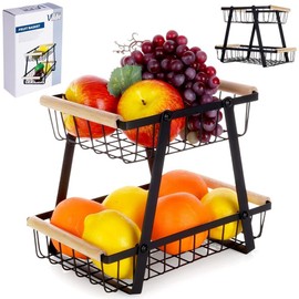 Vilde Storage Basket Fruit Basket Vegetable Basket Metal Basket Wire Basket Black 2-Tier