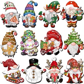 JOPHMO 24 Pieces Christmas Wooden Gnome Ornaments - Hanging Decorations for Tree, Holiday Party Supplies