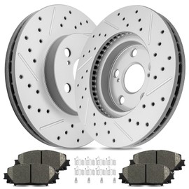 ACB ZONE Ceramic Brake Pads and Rotors Kit Front Drilled Slotted Vented Rotors & Brakes for Lexus CT200h 2011 2012 2013 2014 2015 2016 2017, for Toyota Prius Plug-In 2012-2015/ Prius 2010-2015