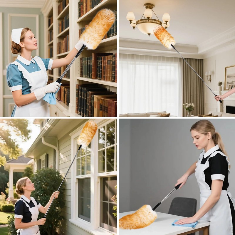 FeelfunFeather Lambswool Extendable Duster,67.7Inch Telescoping Feather Dusters with Stainless Steel