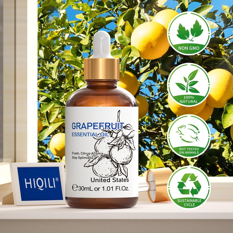 HIQILI 30 ml Grapefruit Essential Oil, for Diffuser, Skin Care,100%