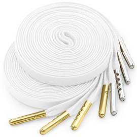 YJRVFINE Flat Waxed Shoe Laces: 2 Pairs 71 Inch White Wax Shoelaces With Metal Tips for Sneakers