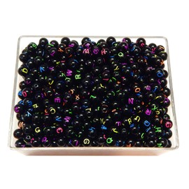 Letter Beads for Threading Black A-Z 8 mm Round Letter Beads Set with Colourful Letters Pack of 200