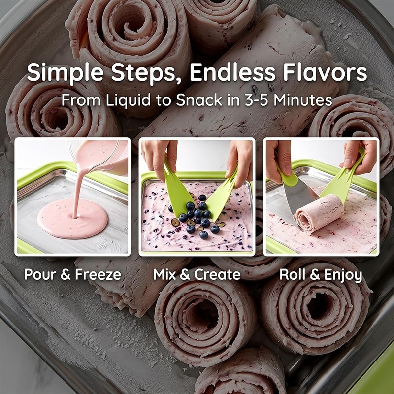 Ice Cream Roll Maker, Ice Rolls Plate with 2 Spatulas