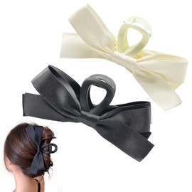 2 Stück Haarklammer mit Schleife,Haarspangen für dickes, dünnes Haar, große Schleifen, rutschfeste Krallen Haarspangen für Damen und Mädchen