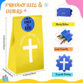Kolldenn 30 Pcs Christian Gift Bags with Bible Stickers Jesus Loves You Gift Religious Goodie Bags Bulk for Jesus Birthday Church Activities Christian Party Favors Holiday Supplies Sunday School
