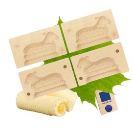 2 x Hofmeister Butter Folding Mould Wooden 2-Piece Lamb 14 cm - 3D Maple Wood Butter Mould Hand Carved in Germany