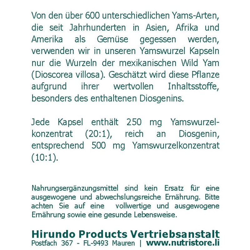 Yamswurzel Wild Yam 250 mg Capsules Pack of 120