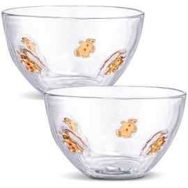 SiliFine 2 PCS Gingerbread Man Icon Glass Bowl - Christmas Glass Salad Mixing Bowls Set for Kitchen Baking, Cooking, Winter Xmas Parties Decor, Gift & Daily Use