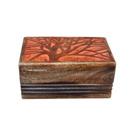 Hind Handicrafts Antique Handmade Handmade Rosewood Edging Wooden Urns for Human Ashes for Adults Funeral Urn Box - 200 Cu/in or Pound (Tree 5, Orange Washed)