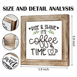 Coffee Sign, Rise & Shine, It's Coffee Time, Coffee Decor Set, Wooden Box Signs for Home Decor, Rustic Wooden Table Sign, Farmhouse Style Coffee Decor, Coffee Station Decor Set, Coffee Bar Decor