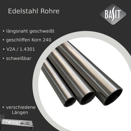 BASIT Stainless Steel Pipe Diameter 12 x 1.5 mm V2A Stainless Steel Railing Tube Round Tube I Polished K240 I Construction Pipe 1.4301, Longitudinal Welded I 2.0 m, 2000 mm Long