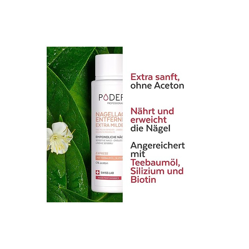 PODERM - Nail Polish Remover Acetone-Free Extra Gentle with Tea
