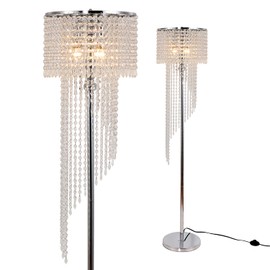 beaysyty Modern Style Crystals Floor Lamp Chrome Finish and Plentiful Crystals for Reading Corner Lamp for Office Cafe,Den,Living Room Bedroom - 3 Lights