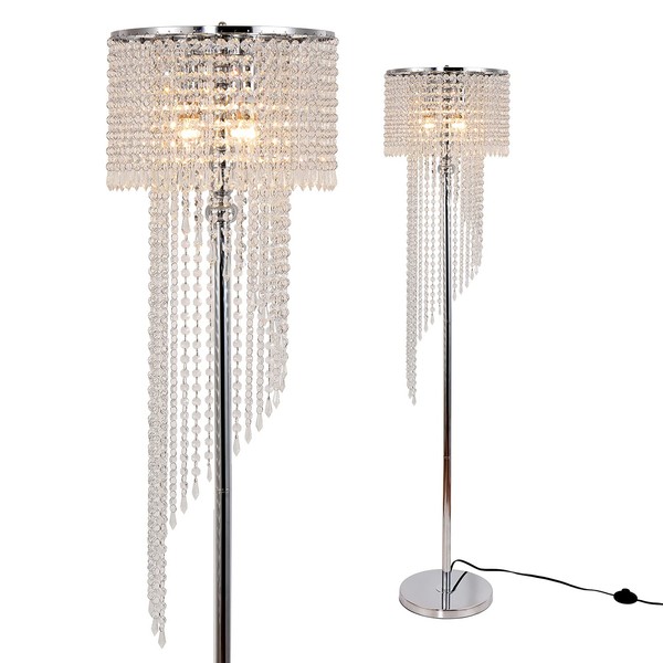 beaysyty Modern Style Crystals Floor Lamp Chrome Finish and Plentiful