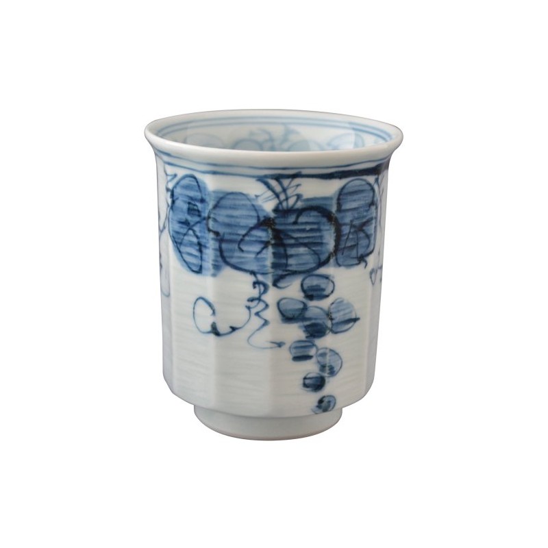 舘山堂 波佐見焼 一誠窯 軽量 湯呑 (特大) 内外ぶどう 青