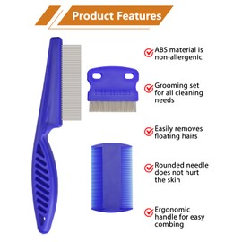 Flea Comb for Cats, 6 Pack Pet Lice Comb Set Tear Stain Flea Brush Eye Comb Flea Combs Matted Hair Pet Grooming Pets for Small, Medium & Large Pets (Pink & Blue)