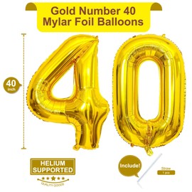 40 Inch Gold 40 Number Balloons Giant Jumbo Huge 40 Foil Mylar Helium Number Digital Balloons Gold Birthday Mylar Digital Balloons 40th Birthday Party 40th Anniversary Events Party Decorations