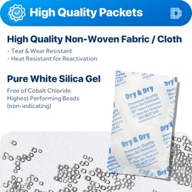 Dry & Dry 100 Gram [28 Packets] Premium Pure & Safe Silica Gel Desiccant Packets - Rechargeable Fabric Silica Packets, silica gel packets, silica gel packs
