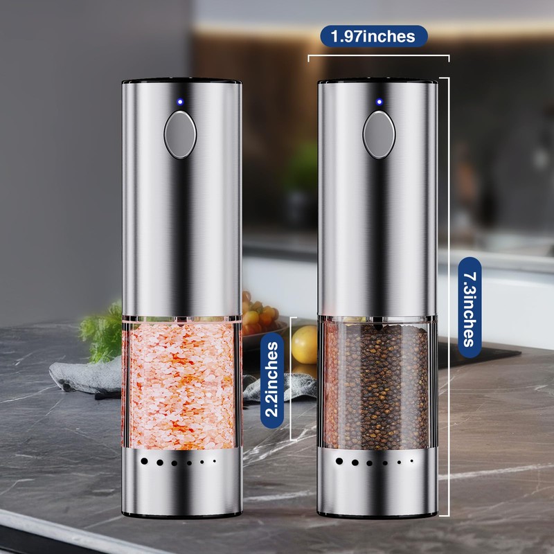 HomeHacks 2 Pack Upgraded 95ml Rechargeable Electric Salt and Pepper