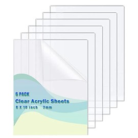 6Pcs Clear Acrylic Sheets, 8" x 10" x 0.08” Thick (Around 2mm) Transparent Acrylic Panel, Clear Cast Plexiglass with Protective Film for Signs, Display DIY Projects, Craft