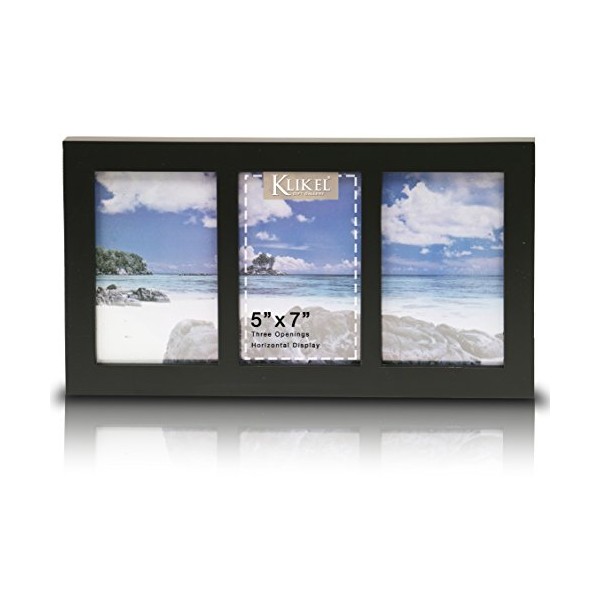 Klikel 3 Photo Collage Solid Black Wood Picture Frame - 3 Opening 5 X 7 Picture Slots