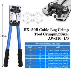Cable Lug Crimping Tool with 74pcs Copper Wire Lugs, 100pcs Dual Wall Adhesive Heat Shrink Tubing, Wire Crimping Tool for AWG 10-1/0 Electrical Lug Crimper