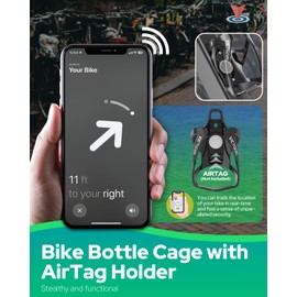 VICTGOAL Bicycle Water Bottle Holder for Airtag Bike Mount Hidden Waterproof Anti-Theft Tracker Case for Road Mountain Bikes Bottles Cage (DarkBlack+Bottle)