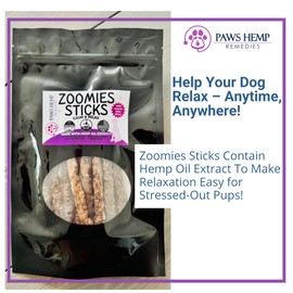 Generic Zoomie Sticks | Hemp-Infused 100% Beef Jerky Sticks. Great for Travelling, New Visitors, Loud Noises or Anxiousness. Give Your Dog a Tasty Treat to Promote Calmness and Relaxation.