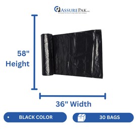 Black LDPE Coreless Trash Bags - 36"x58" - 30 Bags - 3.0 mil - Black - 3M3658BLKLDTL - AssurePak