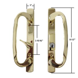 8.5" Legacy Sliding Patio Glass Door Offset Latch Gold Handle Set with Keys - Sash Controls 2265 Keyed Lock - Mortise Type, Fits 3-15/16" Screw Hole Spacing and 1-1/4" to 2-1/4" Door Thickness