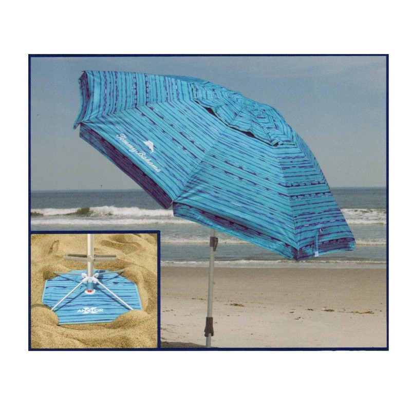 Sepras T0MMY BAHAMA Beach Umbrella with wind vent and sand