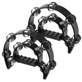 ZOENHOU Pack of 2 22 cm Tambourine (ABS Plastic) Bell Wreath with Handle Bell Ring Musical Instrument in Crescent Shape Frame, Double Row Jingles with 20 Pairs of Metal Jingles for KTV, Party